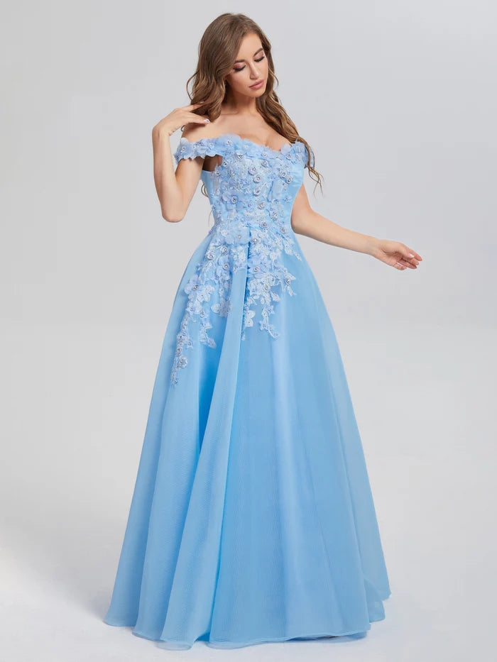 A-line Off the Shoulder Appliques Prom Dresses