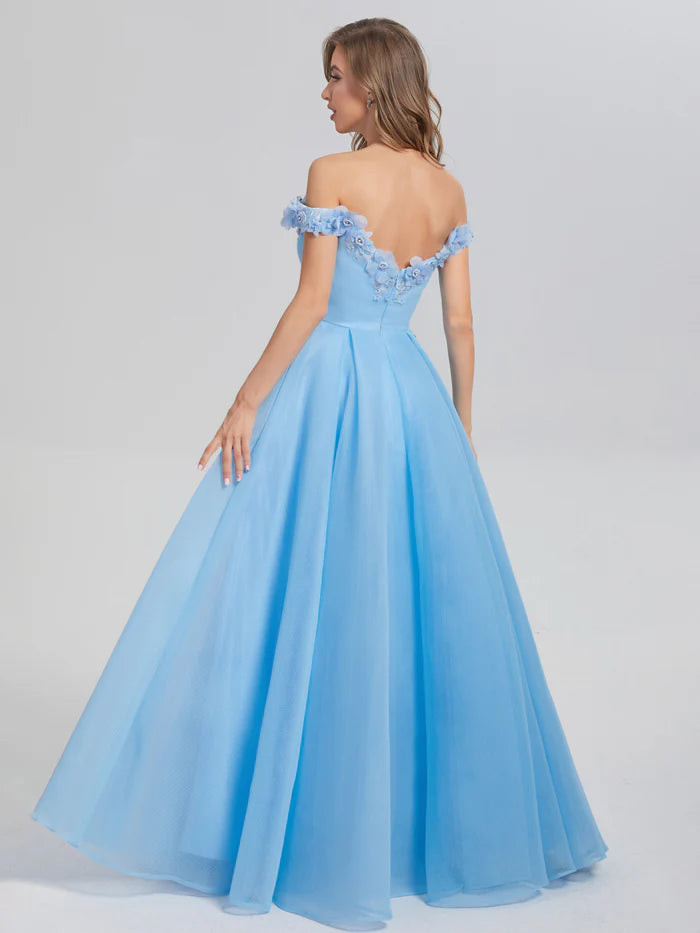 A-line Off the Shoulder Appliques Prom Dresses