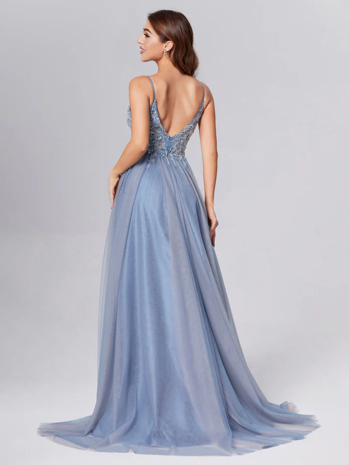 Backless Beading Elastic Satin Prom Dresses