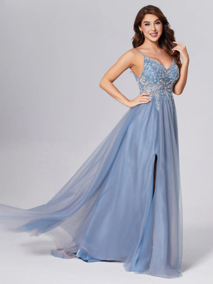 Backless Beading Elastic Satin Prom Dresses