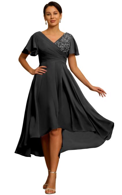 V Neck Formal Tea Length Mother of The Bride Dresses