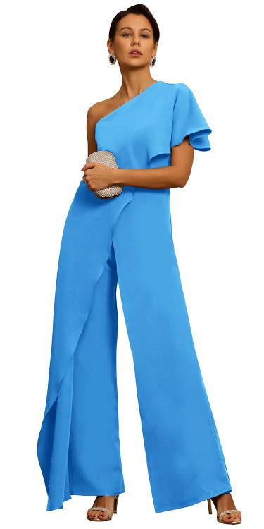 Chiffon One Shoulder Mother of The Bride Pant Suits