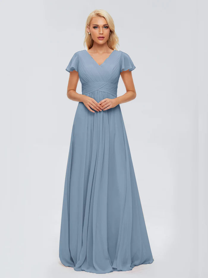 Charlie A-line V Neck Chiffon Bridesmaid Dresses