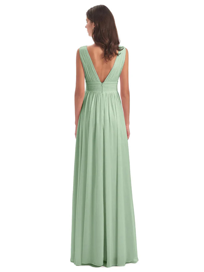 Emma Floor Length V Neck Split Chiffon Bridesmaid Dresses