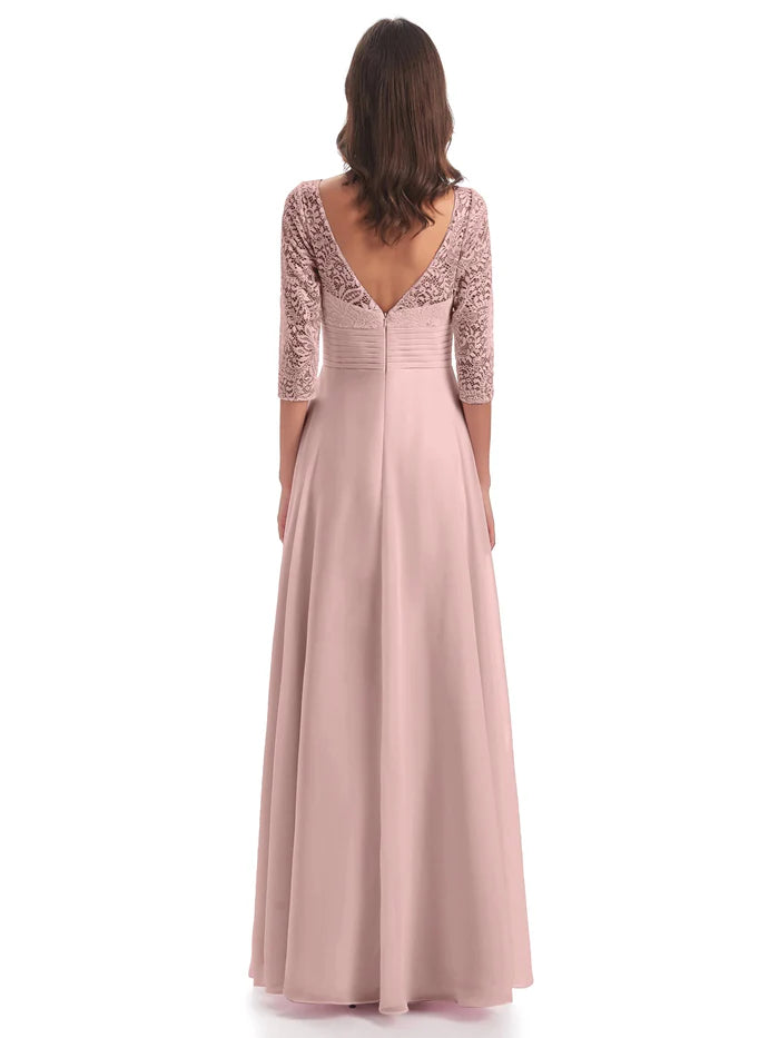 3/4 Length Sleeves V-Neck Lace Mother of the Bride Dresses