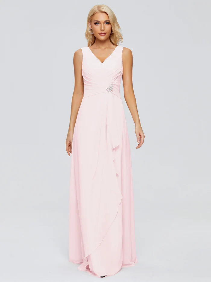 Maria V Neck Sleeveless Chiffon Bridesmaid Dresses