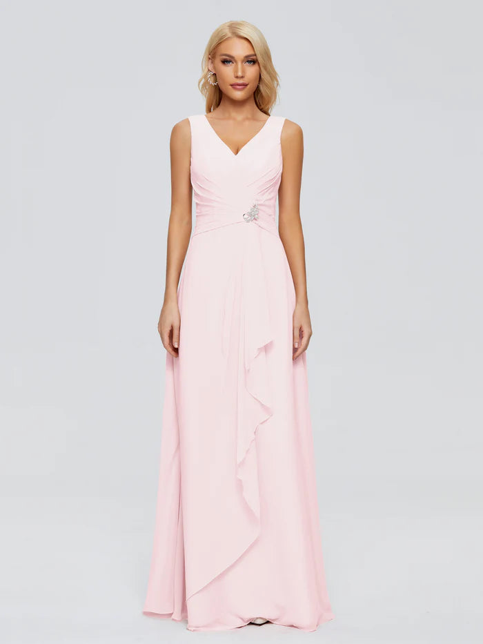 Maria V Neck Sleeveless Chiffon Bridesmaid Dresses