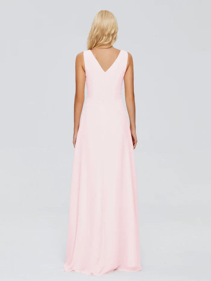 Maria V Neck Sleeveless Chiffon Bridesmaid Dresses