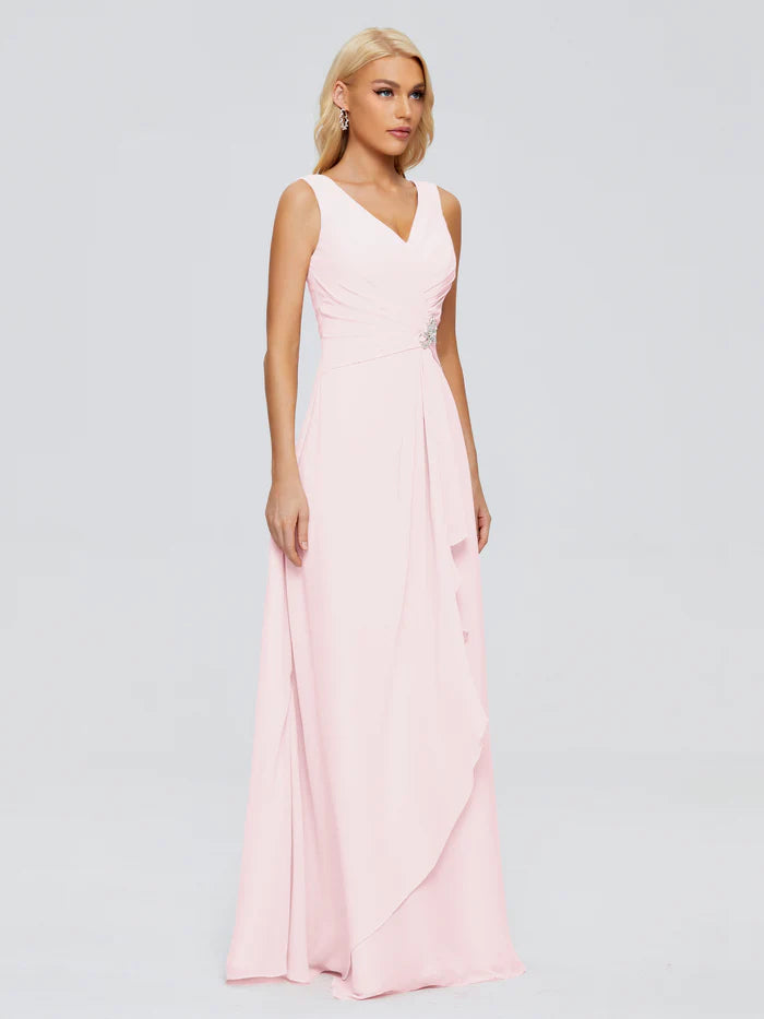 Maria V Neck Sleeveless Chiffon Bridesmaid Dresses