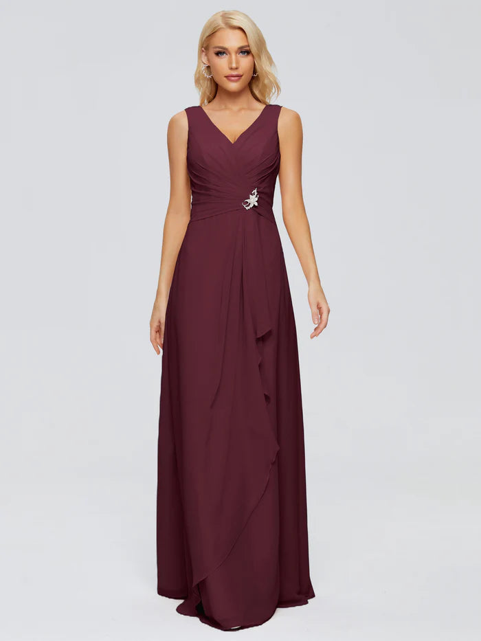 Maria V Neck Sleeveless Chiffon Bridesmaid Dresses