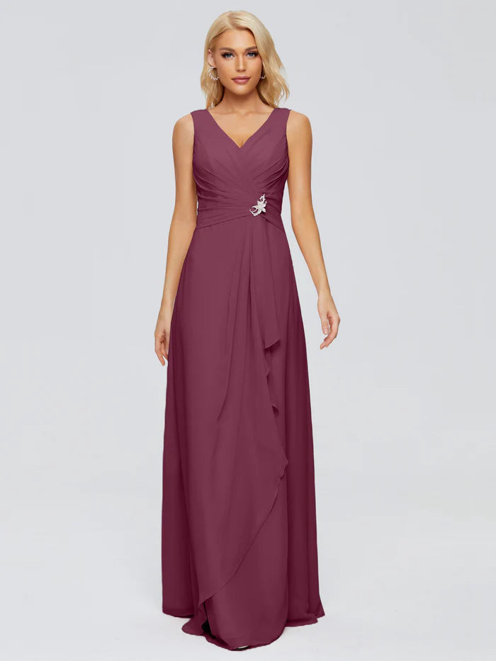 Maria V Neck Sleeveless Chiffon Bridesmaid Dresses