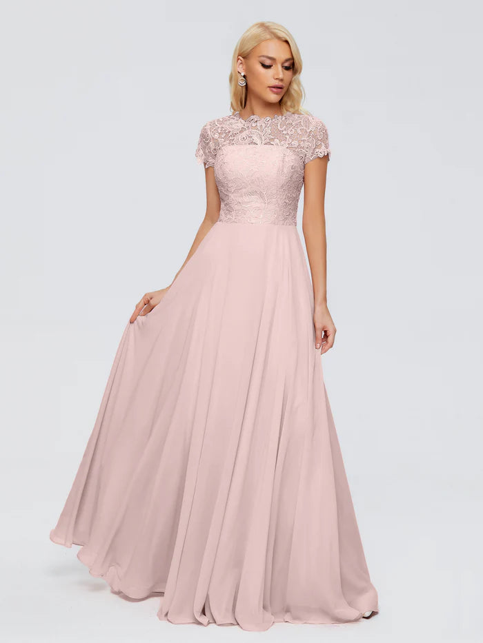 Rose A-Line Cap Sleeves Lace Bridesmaid Dresses With Pockets