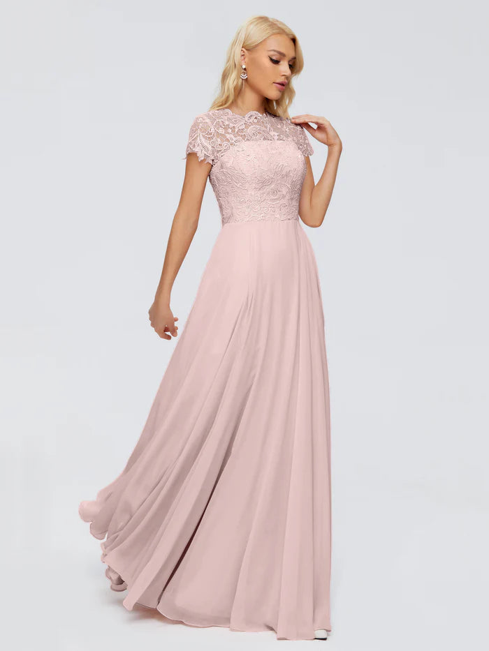 Rose A-Line Cap Sleeves Lace Bridesmaid Dresses With Pockets