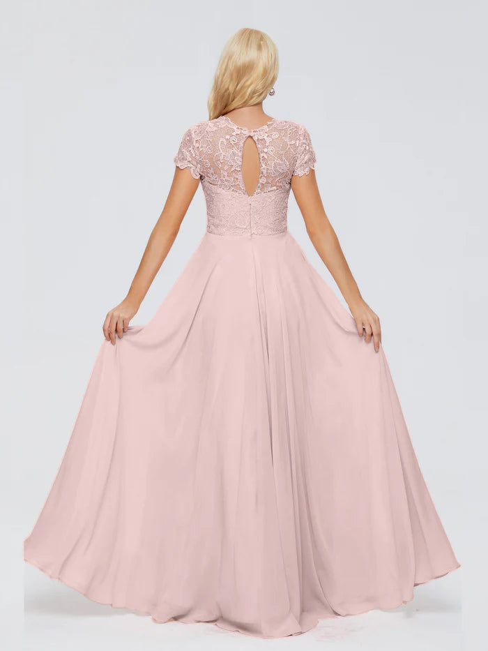 Rose A-Line Cap Sleeves Lace Bridesmaid Dresses With Pockets