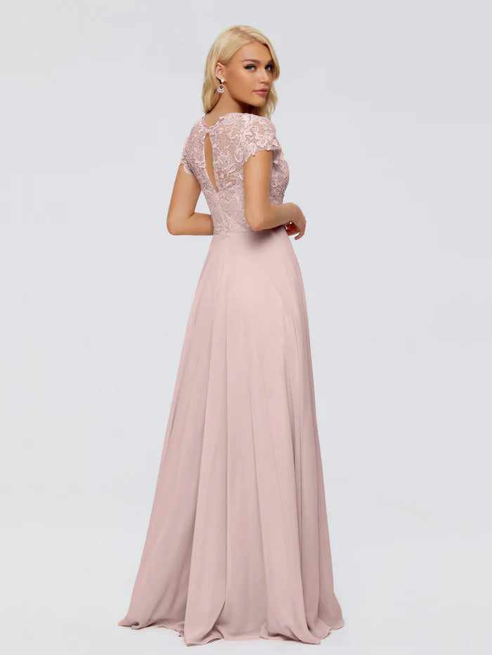 Rose A-Line Cap Sleeves Lace Bridesmaid Dresses With Pockets