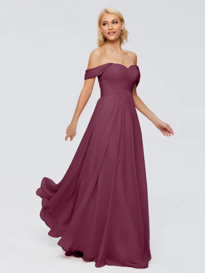 Trinity Off-The-Shoulder Chiffon Bridesmaid Dresses