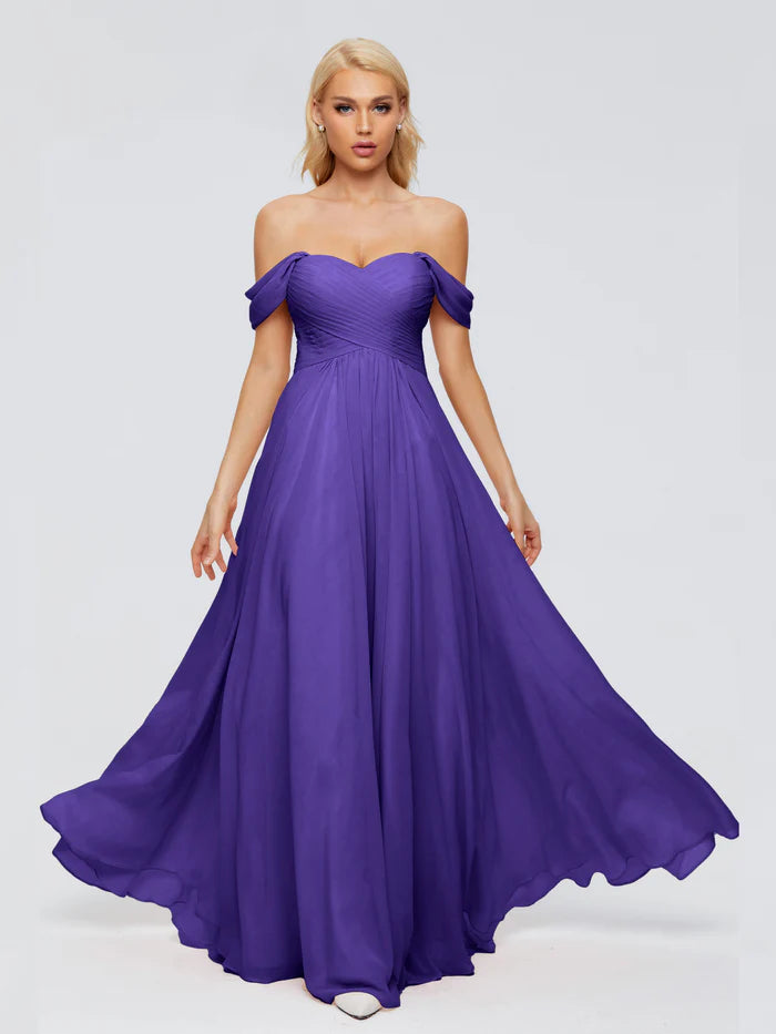 Trinity Off-The-Shoulder Chiffon Bridesmaid Dresses