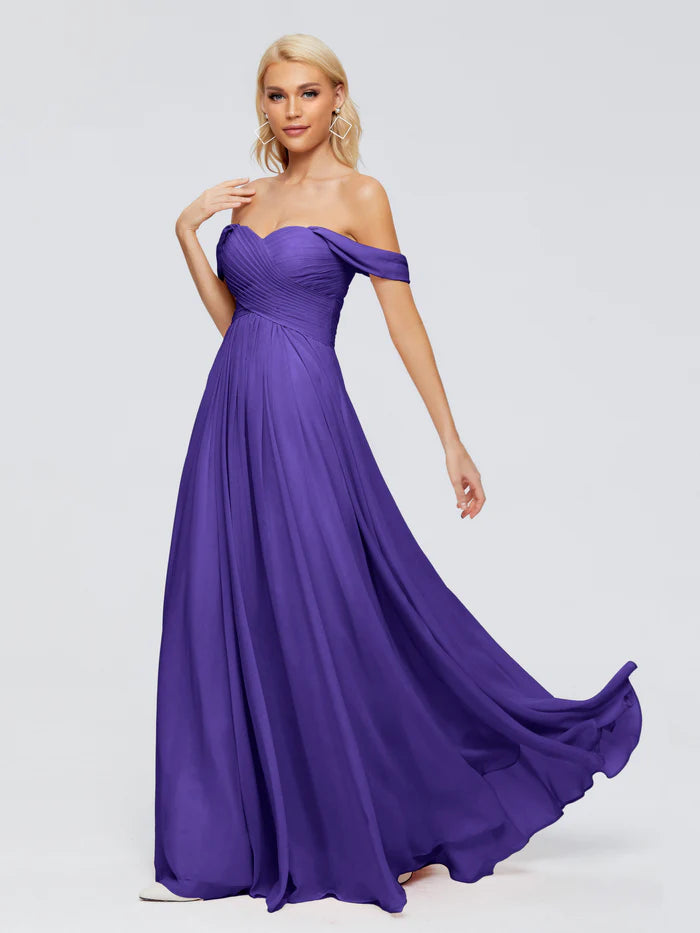 Trinity Off-The-Shoulder Chiffon Bridesmaid Dresses