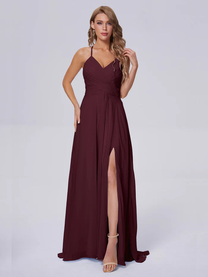 Harmony Unique Straps Chiffon Bridesmaid Dresses with Slit