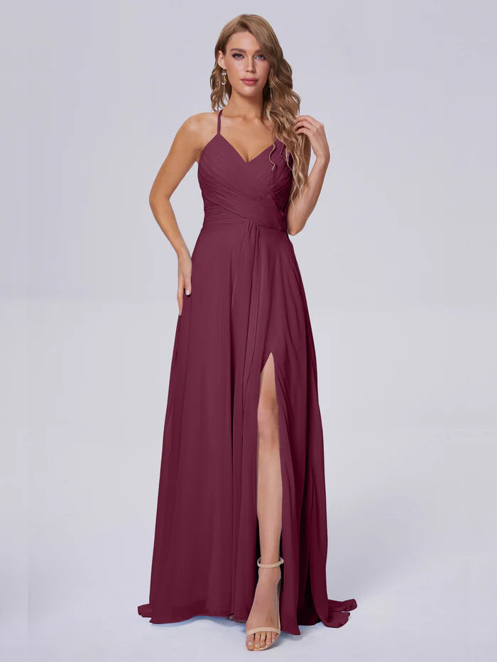 Harmony Unique Straps Chiffon Bridesmaid Dresses with Slit