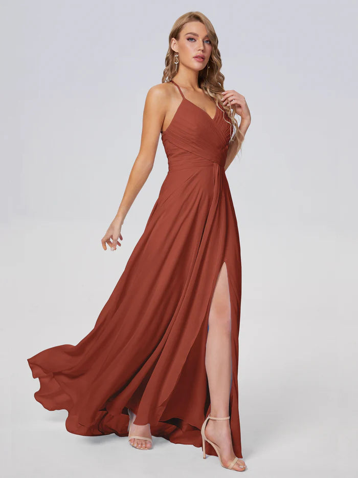 Harmony Unique Straps Chiffon Bridesmaid Dresses with Slit