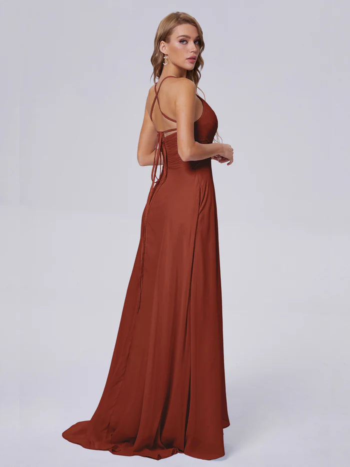 Harmony Unique Straps Chiffon Bridesmaid Dresses with Slit