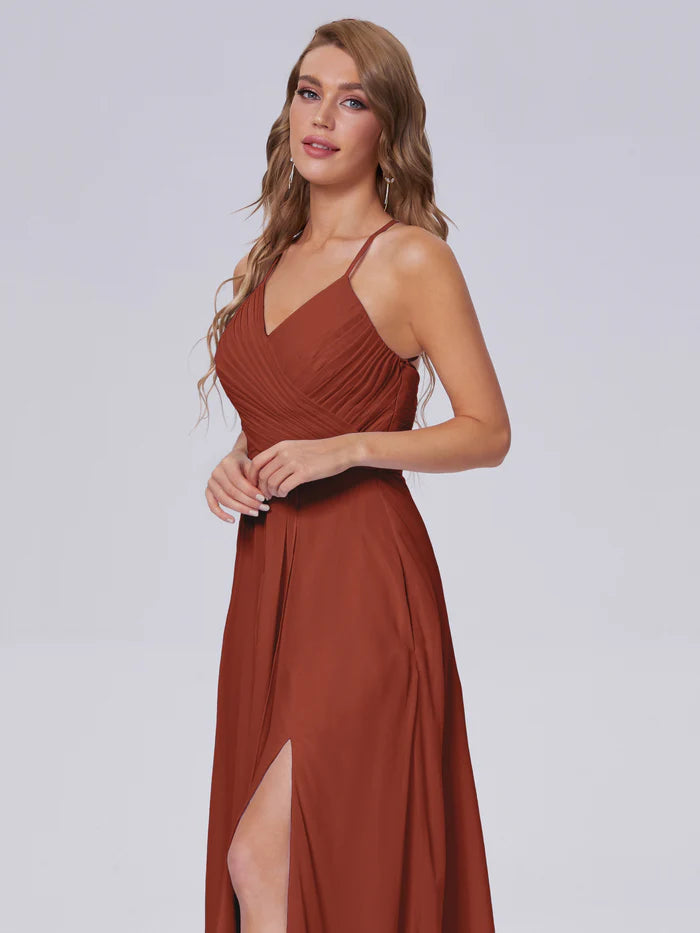 Harmony Unique Straps Chiffon Bridesmaid Dresses with Slit