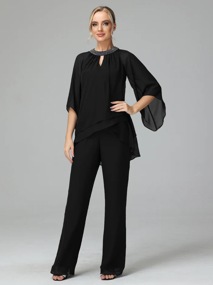 Long Sleeves Chiffon Mother Of The Bride Dress Pants Suits