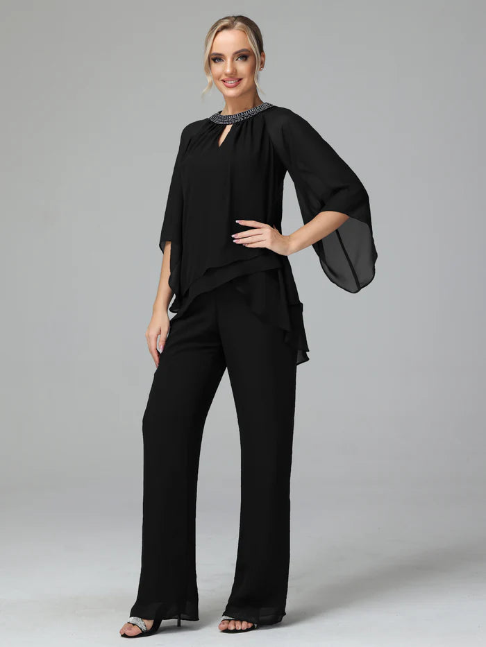 Long Sleeves Chiffon Mother Of The Bride Dress Pants Suits