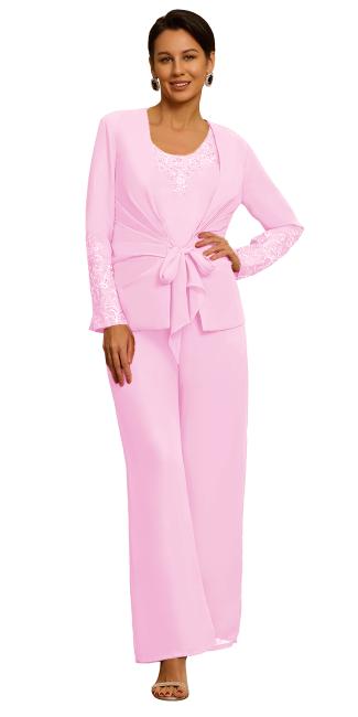 Long Sleeve Formal Wedding 3 Pieces Mother of The Bride Pant Suit