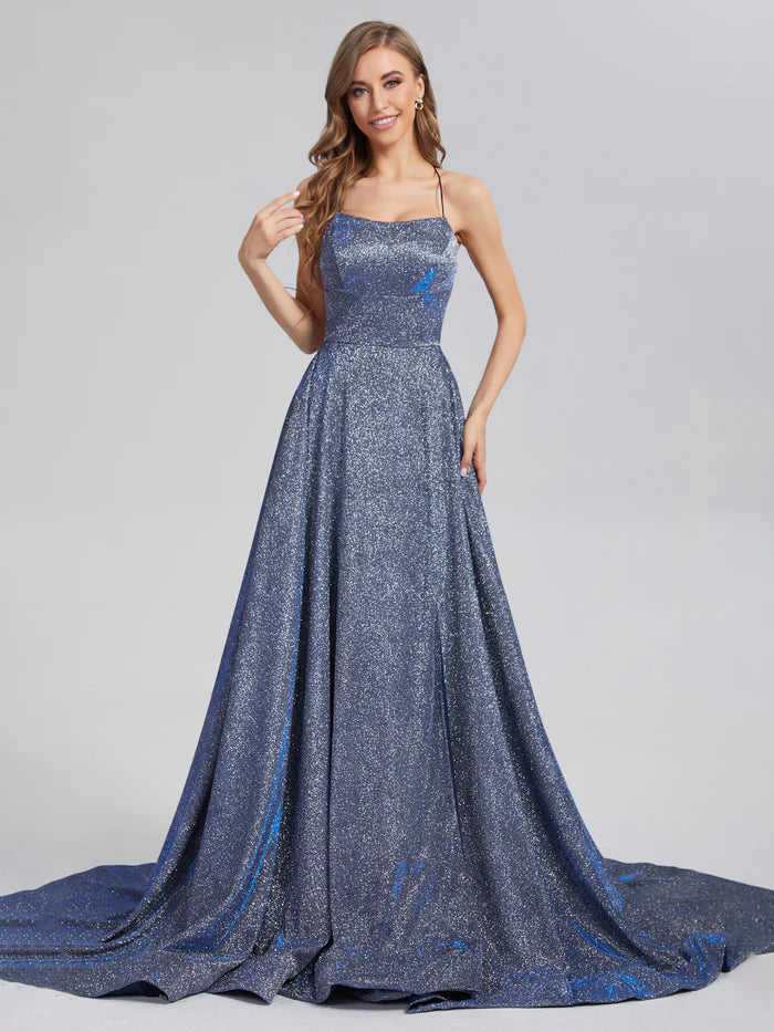 Sparkly Criss Cross Prom Dresses with Trailing