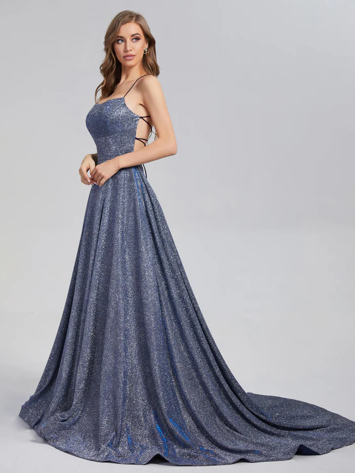 Sparkly Criss Cross Prom Dresses with Trailing